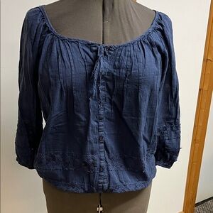 Mudd Navy Blouse with Lace Details